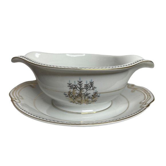 Late In Autumn Gravy Boat Attached Plate By Fine‎ China Of Japan Gold Gild Trim - Picture 1 of 7